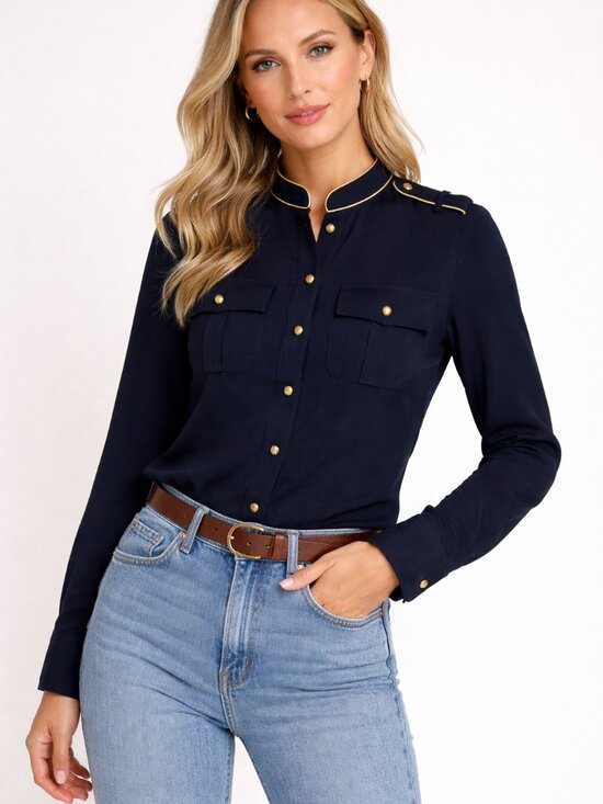 Ralph Lauren Tops - Ralph Lauren Navy Military Blouse